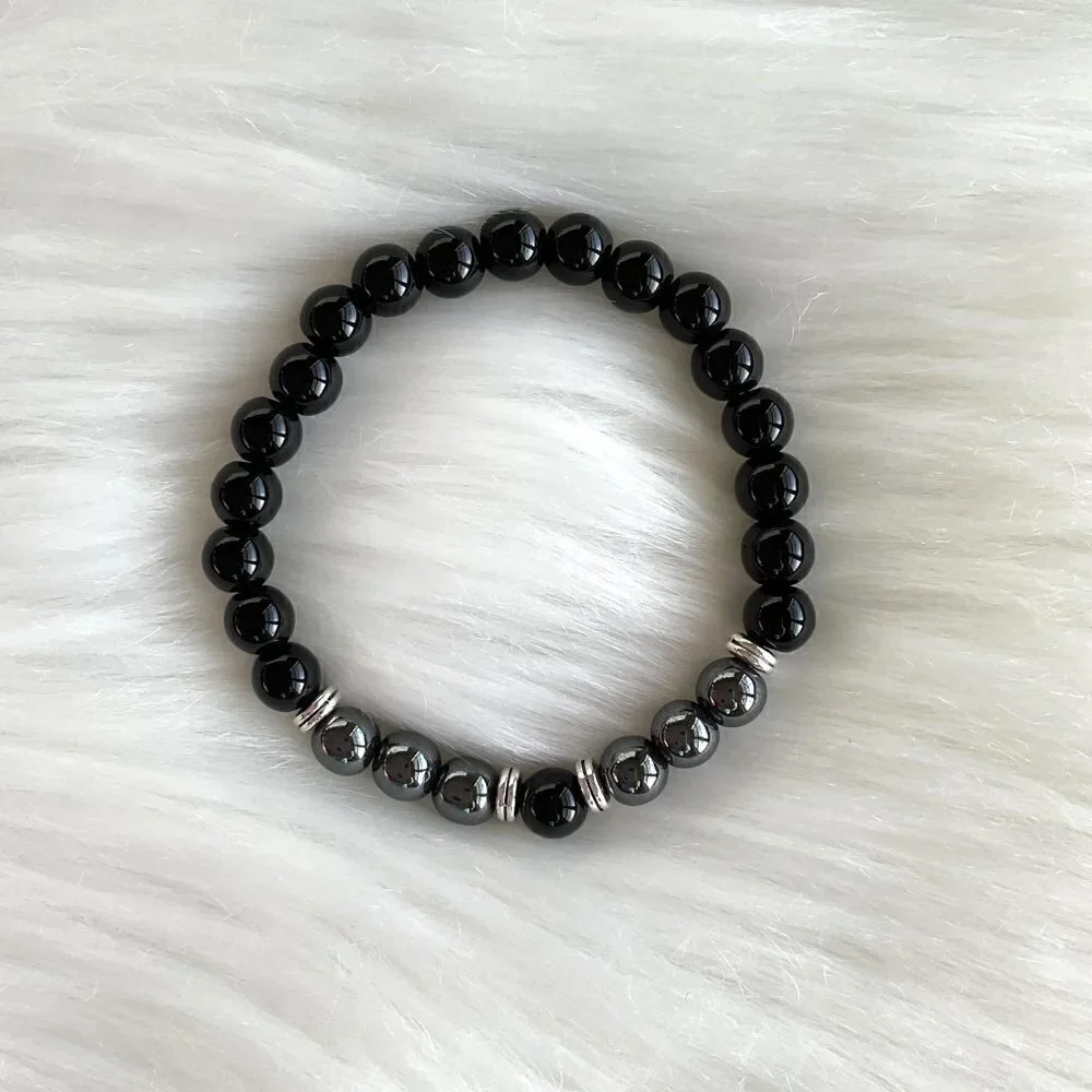 TIGER EYE BLACK BRACELET GEM BEAD BRACELT UNISEX